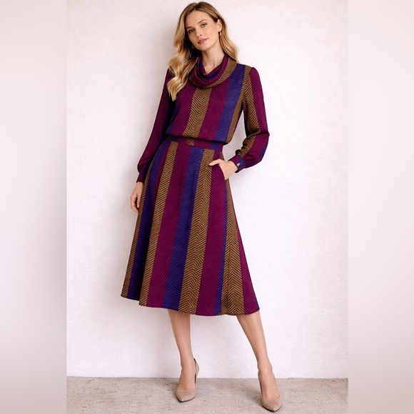 Vintage Dresses & Skirts - Vintage Sasson Chevron Stripe Skirt & Blouse Matching Set 70s 80s